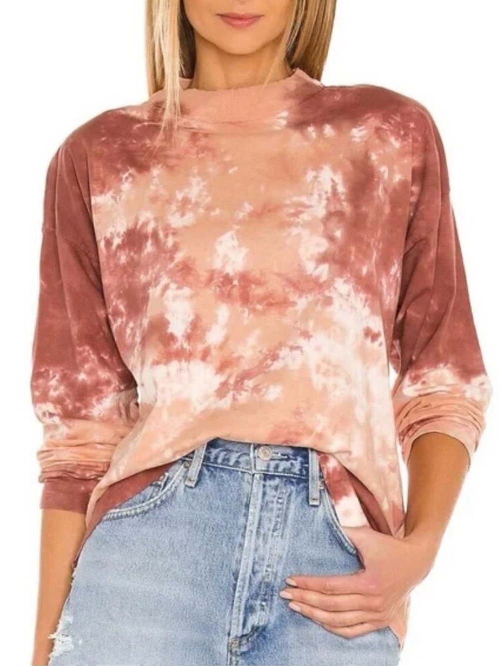 We the Free Be Free Tie Dye Long Sleeve Tee Cabernet Combo Medium Crew Neck